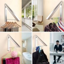 Mowze - Folding Wall Hanging Clothes Rack, Aluminum Retractable Wall Hanger Organizer Space Saving Hook for Living Room, Bedroom, Bathroom, Balcony