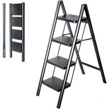 Hoström - Escabeau 4 marches FOLDPACT4, Marche pied pliable, Design ultra-compact, Marches larges 17,5 cm, Acier, Etagère temporaire, Garantie 5 ans,