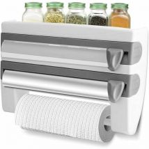 Aluminiumfolien- und Frischhaltefolienspender, Rollenpapierhalter mit scharfen Klingen und Aufbewahrungsregal, für Küche, Badezimmer, 15,35 x 3,94 x