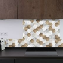 99déco - Fond de hotte Aluminum Motif Hexagonal - 99deco - L70xH60 cm Ep.3 mm