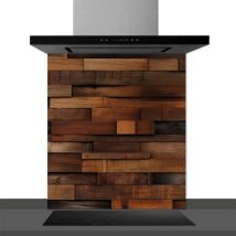 Fond de hotte decorative, strate de bois marron 60x70