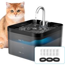Fontaine À Chat Noire Fontaine À Eau 2,2 L Pour Chats Avec Led Et Filtre À Charbon Actif, Silencieuse Et Facile À Nettoyer, Avec 6 Filtres + 3 Filet 