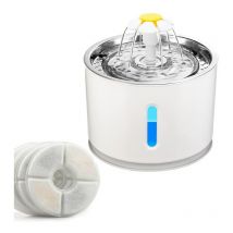 Csparkv - Fontaine à Eau pour Chat 2,4 l, Distributeur d'eau Automatique pour Chien avec Plateau en Acier Inoxydable, Filtre à Charbon Actif led,