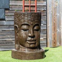 Fontaine de jardin mur d'eau visage de bouddha 1 m 20 brun antique