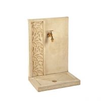 Hairie Grandon - Fontaine motif feuille ton pierre naturelle