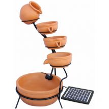 Fontaine Solaire en Cascade de jardin extérieure Terracotta - 4 Niveaux - Décoration Extérieure Jardin Terrasse Abreuvoir - Batterie de 6H Sans