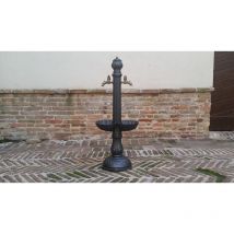 Fontana a colonna Minerva per casa giardino colore grigio ghisa con doppia vasca con due rubinetti in ottone brunito cod.303B