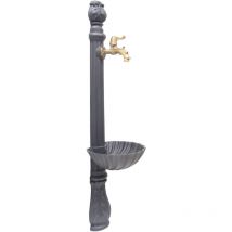 Fonderia Bongiovanni - Fontana a colonna Osiride per casa giardino colore grigio ghisa con vasca con rubinetto in ottone a scelta : brunito mod.147/C