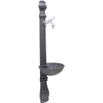 Fonderia Bongiovanni - Fontana a colonna Osiride per casa giardino colore grigio ghisa con vasca con rubinetto in ottone a scelta : cromato mod.303C