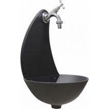 Fontana a muro modello Luna colore grigio ghisa per casa e giardino con rubinetto in ottone cromato
