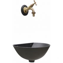 Fontana a muro modello 600 a parete grigio ghisa casa giardino balcone con rubinetto ottone brunito 303B