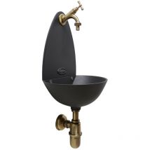 Fontana a muro Palma colore grigio ghisa per casa giardino con rubinetto e sifone con piletta in ottone scegli la finitura : brunito