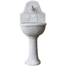 KAM - fontana da giardino a muro 'varo' anticato grigio, 50x37x122 cm