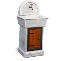 KAM - fontana lavandino da giardino 'palmarola' in cemento anticato colore grigio - 58x49x123 cm
