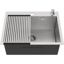 Auralum Lavello da Cucina 1 vasche 58x45cm Lavello Incasso Cucina in Acciaio Inox Spazzolato con dispenser per sapone e Cestello scolapasta pieghevole
