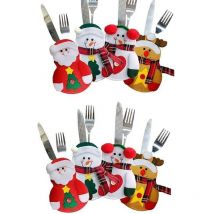 FOREHILL 8pcs Porte-Couverts Bonhomme de Neige / Santa Clause / Elk Noël Titulaire d'Couverts Poche Coutellerie Sac de Vaisselle Décoration de Table