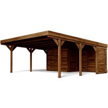Cerland - forest style - Cochera Doble León con Anexo 39 m² (8,06 x 4,82 x 2,57 m) – Madera de Pino Tratada – Techo de Policarbonato – Aparcamiento
