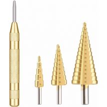 Foret Fraise Meche Etage Metal HSS,Foret Etagé Metal 4 pcs 4-12/20/32mm Triangle Conique Fraise Hexagone Inox Metal avec Revêtement Titane Pour