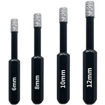 Forets diamantés 4 pièces, forets diamantés, 6mm 8mm 10mm 12mm