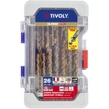 Tivoly - Coffret pro 26 Pièces • 25 Forets Métaux hss Auto-Centrants Ø2mm à Ø13mm • Fraise à Noyer hss Ø16,5mm • Longue Durée de Vie • Fabriqué en