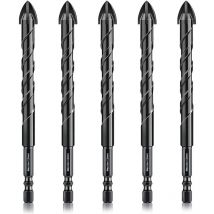 Forets pour Carrelage 12mm 5Pcs Forets Professionnels en Croix Carbure de Tungstène pour Carrelage, Brique, Verre, Porcelaine, Plastique, Bois,
