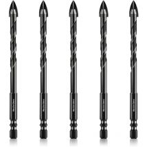 Forets pour Carrelage 8mm 5Pcs Forets Professionnels en Croix Carbure de Tungstène pour Carrelage, Brique, Verre, Porcelaine, Plastique, Bois,