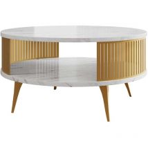 Bestmobilier - Forini - table basse - effet marbre blanc et doré - 75 cm