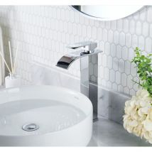 Forious - Mitigeur de Lavabo Chromé Haut Robinet Salle de Bain Cascade Mitigeur pour Vasque Haut de Gamme Design Moderne
