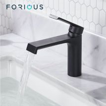 Forious - Robinet de Salle de Bain Lavabo, Mititgeur Cascade à Levier Unique en Laiton Dépoli Noir