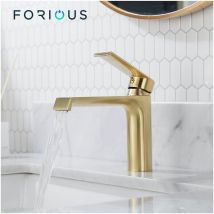 Forious - Robinet de Salle de Bain Lavabo, Mititgeur Cascade à Levier Unique en Laiton Dépoli Or