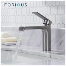 Forious - Robinet de Salle de Bain Lavabo, Mititgeur Cascade à Levier Unique en Laiton Nickelé