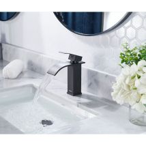 Forious - Robinet Salle de Bain Cascade Robinet Lavabo en Laiton Mitigeur de Lavabo Design Moderne Dépoli Noir