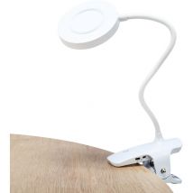 Lessen Lámpara de escritorio LED Portátil con Regulador de Intensidad. Brazo flexible, pinza de fácil Fijación. Blanco.