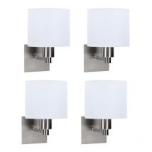 Lyon (4 pezzi) Lampada da parete per camera da letto in nichel satinato con paralume in tessuto bianco. - Forlight