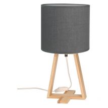 Nuts - Lampada da tavolo in stile nordico. Per comodino in legno naturale e tessuto grigio. E27 - Forlight
