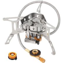 Fornello Da Campeggio Mini Stufa Compatto Fornellino Antivento A Gas Pieghevole In Acciaio Con Accensione (5800 Watt)