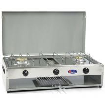 Parker - Fornello gas gpl/metano 2 fuochi con Valvola di Sicurezza Pianale acciaio inox bruciatore grill da 1,5 Kw 552RSG Grigio Gpl