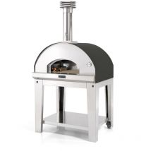 forno pizza a legna con carrello fontana "mangiafuoco" colore antracite 4 pizze
