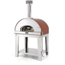 forno pizza a legna con carrello fontana "mangiafuoco" colore rosso 4 pizze