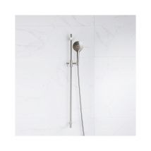 Fortifura - Calvi Ensemble de douche avec barre curseur - douchette ronde - flexible en métal - Inox brossé pvd