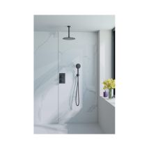 Fortifura - Calvi Ensemble De Douche Pluie Encastrable - Thermostatique - Bras Plafond - Pommeau 25cm - Douchette Ronde - Noir Mat