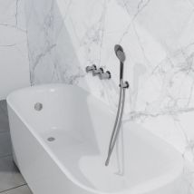 Fortifura Nebbio Ensemble Combiné Bain - Mitigeur Thermostatique - Coude Mural Avec Support De Douchette - Flexible De Douche Lisse - Douchette Ronde
