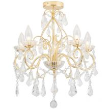 Forum Lighting - Forum Vela Plafonnier de salle de bain à 5 lumières en laiton satiné, transparent IP44