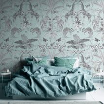 Profhome - Fotomural 392051 papel pintado vinílico estampado en caliente tejido non tejido liso con dibujo de animales mate negro blanco gris 1,59 m