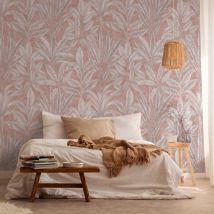Profhome - Fotomural 393161 papel pintado vinílico estampado en caliente tejido non tejido liso con palmeras mate rosa gris blanco 1,59 m x 2,8 m