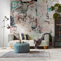 Profhome - Fotomural 399271 papel pintado vinílico estampado en caliente tejido non tejido liso graffiti mate beige azul marrón amarillo 3,71 m x 2,8