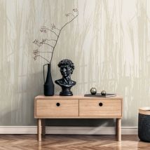 Profhome - Fototapete 398781 heißgeprägte Vliestapete glatt mit floralen Ornamenten matt beige sand-beige perl-weiß 1,59 m x 2,8 m