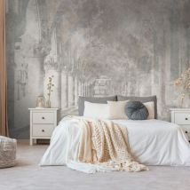 Profhome - Fototapete 399151 heißgeprägte Vliestapete glatt mit architektonischen Motiven matt grau beige 3,71 m x 2,8 m