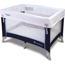 SnugFresh Celebrity Lit de bébé pliable en bleu Lit de voyage portable pour bébé avec matelas, roulettes & drap lavable Lit parapluie Convient pour