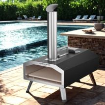 Beyond Blue - Four à pizza portable à pellet - Acier Inoxydable - Noir et gris - Avec Roulette et Pelle